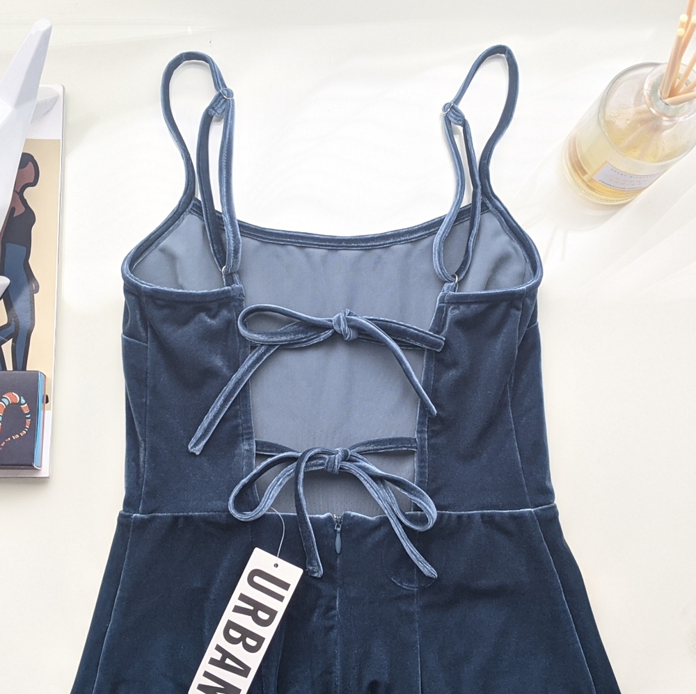 UO Velvet Strap-Back Romper